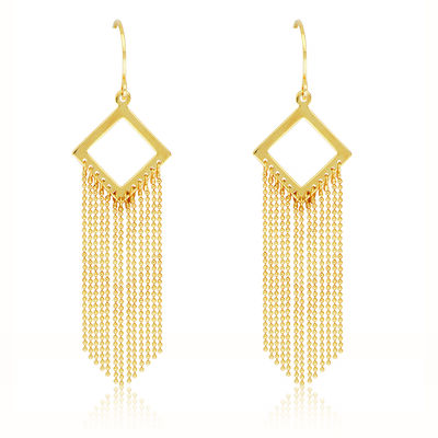 Diamond-Shape Gypsy Drape Dangle Earrings in 14k Yellow Gold