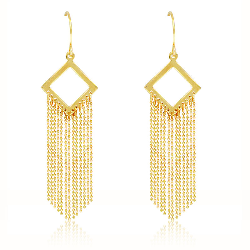 Diamond-Shape Gypsy Drape Dangle Earrings in 14k Yellow Gold image number null