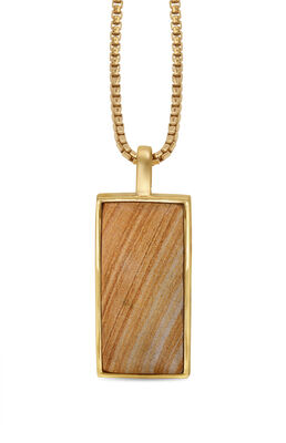 Wood Jasper Stone Tag in Sterling Silver & 14k Yellow Gold Plating
