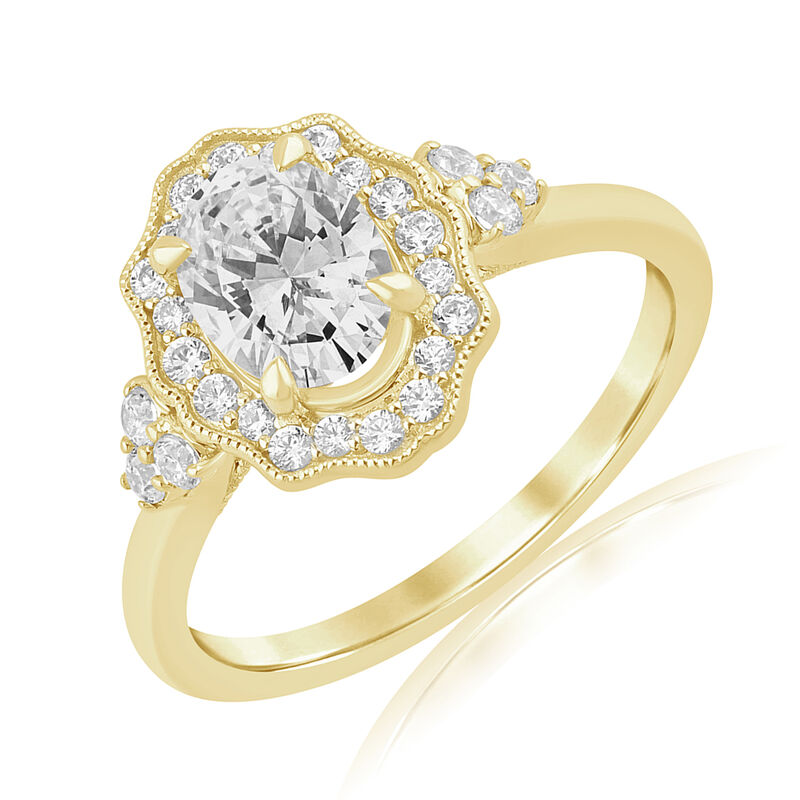 Oval Lab Grown Diamond 1 1/3ctw. Vintage Halo Engagement Ring in 14k Yellow Gold image number null