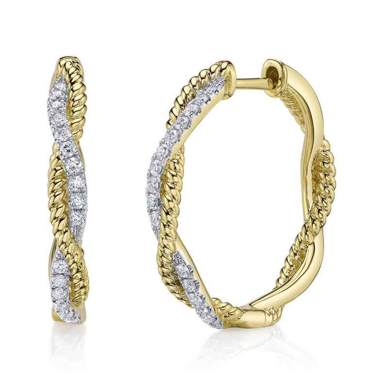 Shy Creation Brilliant-Cut .42ctw. Diamond Fashion Link Twist Hoops in 14k Yellow Gold image number null