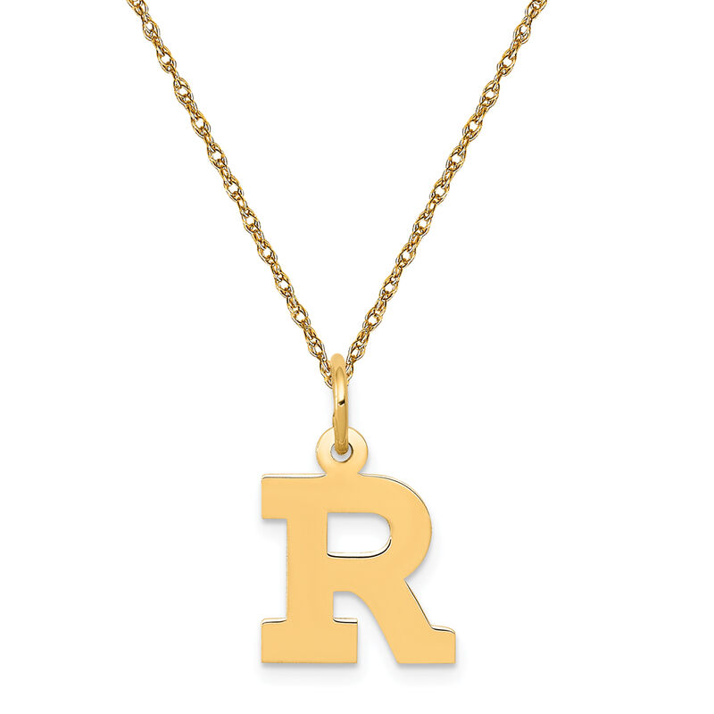 Small Block R Initial Necklace in 14k Yellow Gold image number null
