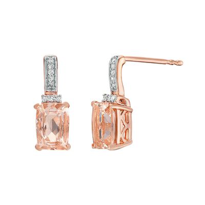 Cushion-Cut Morganite & Diamond Drop Earrings in 10k Rose Gold
