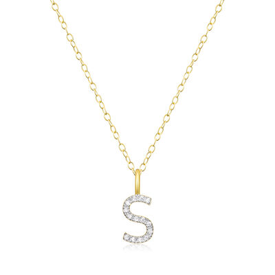 Lab Grown Diamond Letter S Initial Pendant Necklace in 14k Yellow Gold Plated Sterling Silver