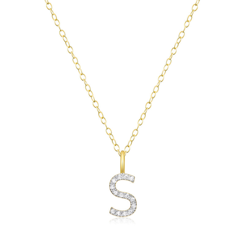 Lab Grown Diamond Letter S Initial Pendant Necklace in 14k Yellow Gold Plated Sterling Silver image number null