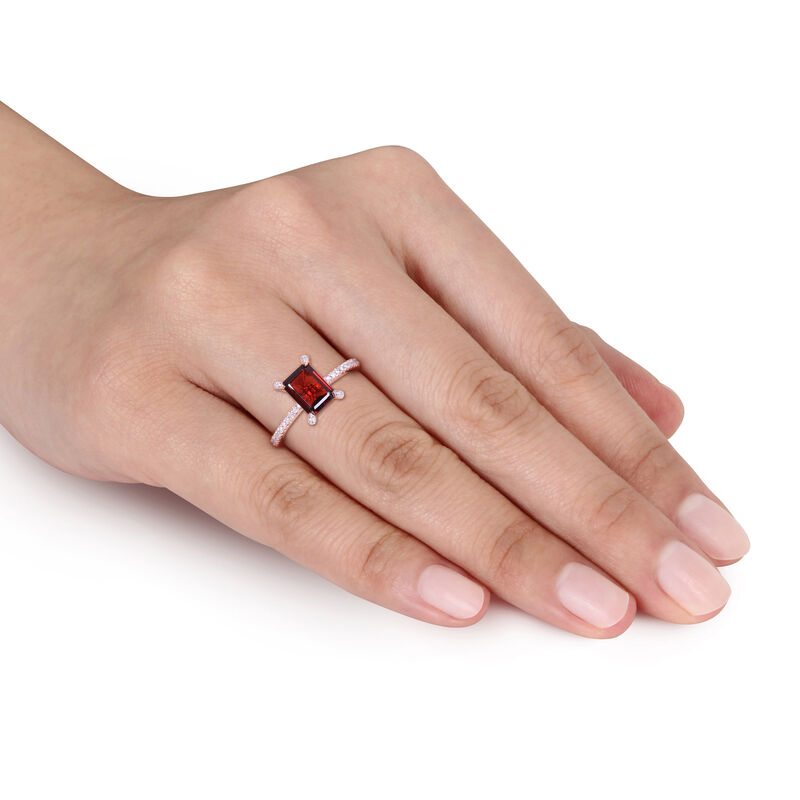Emerald-Cut Garnet Engagement Ring in 10k Rose Gold image number null