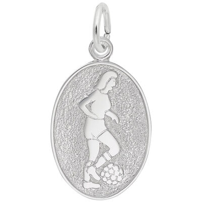 Female Soccer Oval Disc Charm in Sterling Silver