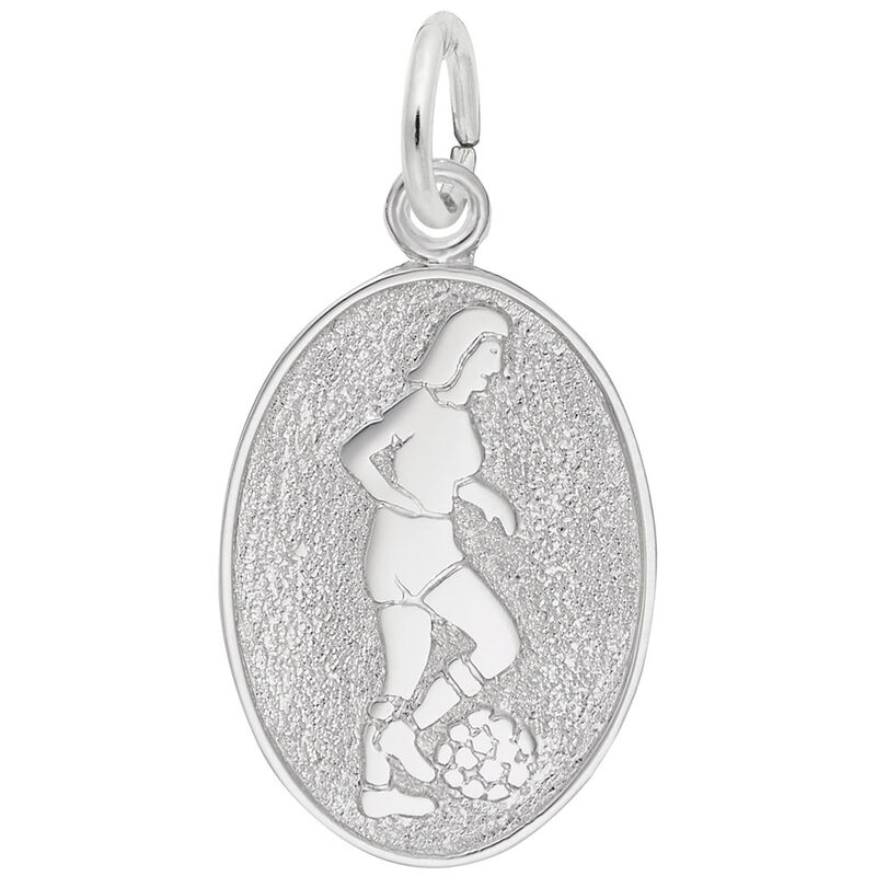 Female Soccer Oval Disc Charm in Sterling Silver image number null