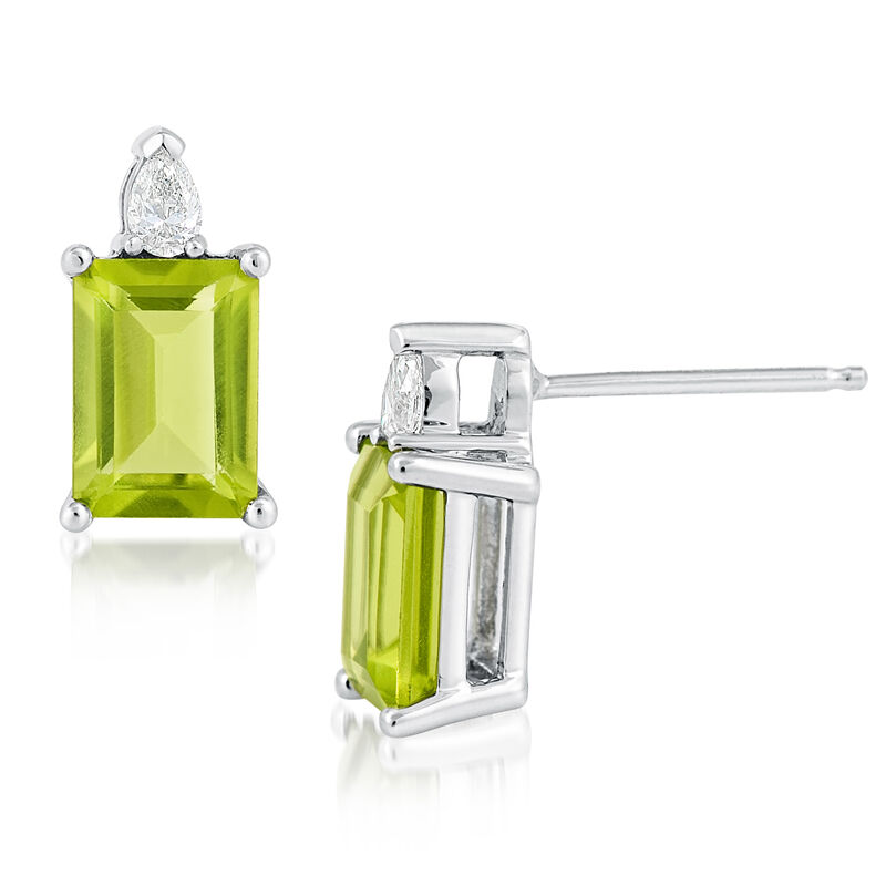 Peridot and Lab Diamond Pear Earrings in White Gold image number null