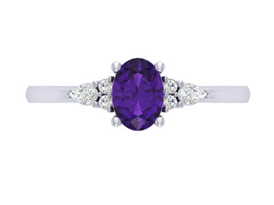 Oval Amethyst with Pear-Shaped & Brilliant-Cut Lab Grown Diamonds Ring in 10k White Gold