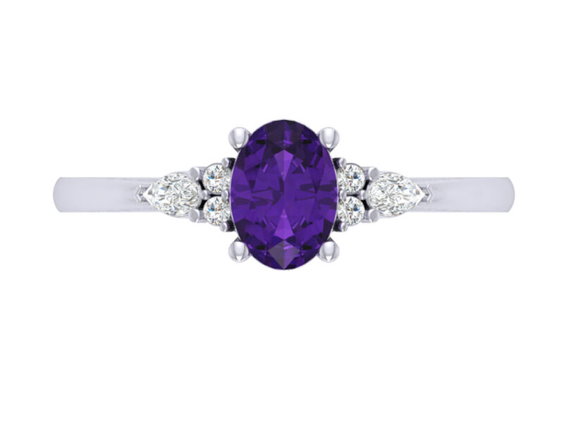 Oval Amethyst with Pear-Shaped & Brilliant-Cut Lab Grown Diamonds Ring in 10k White Gold image number null