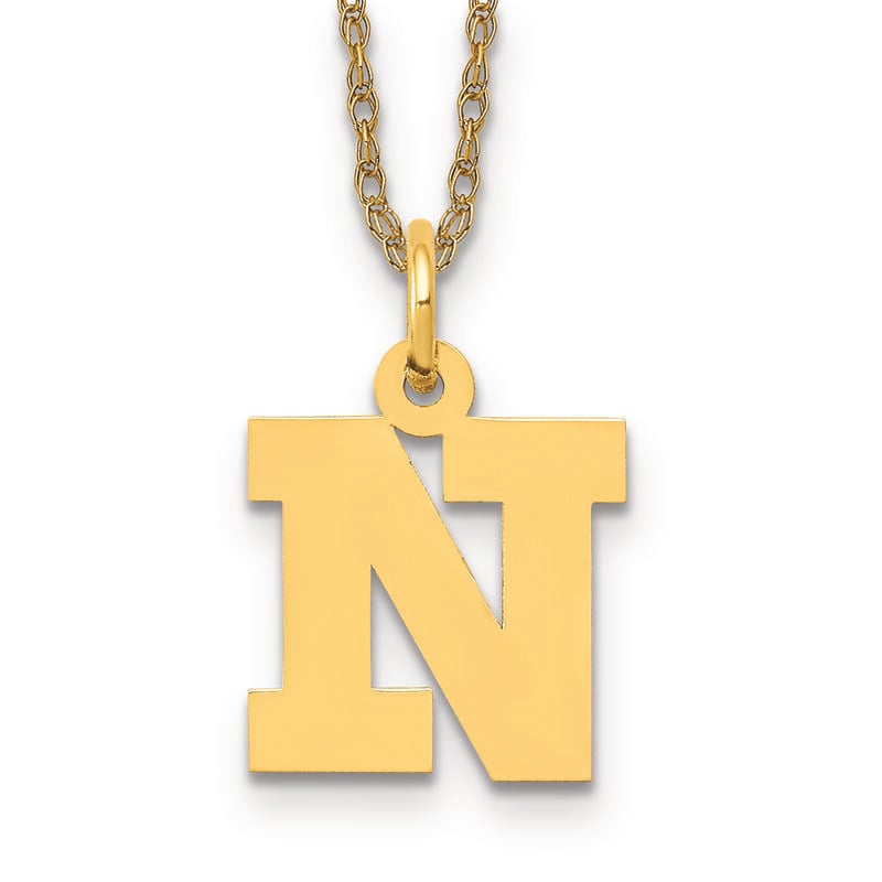Small Block N Initial Necklace in 14k Yellow Gold image number null