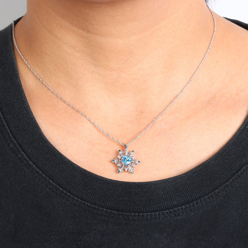 Blue Topaz Created White Sapphire Snowflake in Sterling Silver image number null