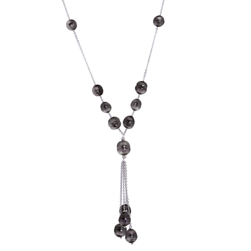 Imperial Black Freshwater Tassel Lariat Necklace in Sterling Silver  image number null
