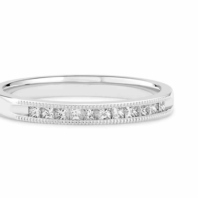 Natural Diamond Princess Cut Milgrain Channel Anniversary Band in 14k White Gold image number null