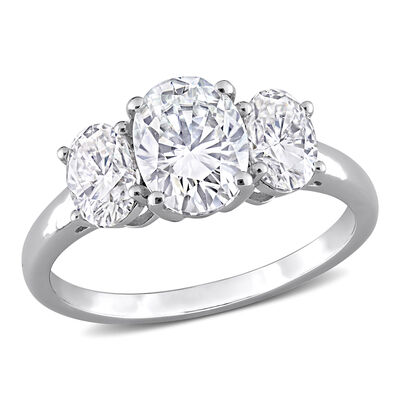Oval 2 1/4ctw. Created Moissanite Three-Stone Engagement Ring in Sterling Silver