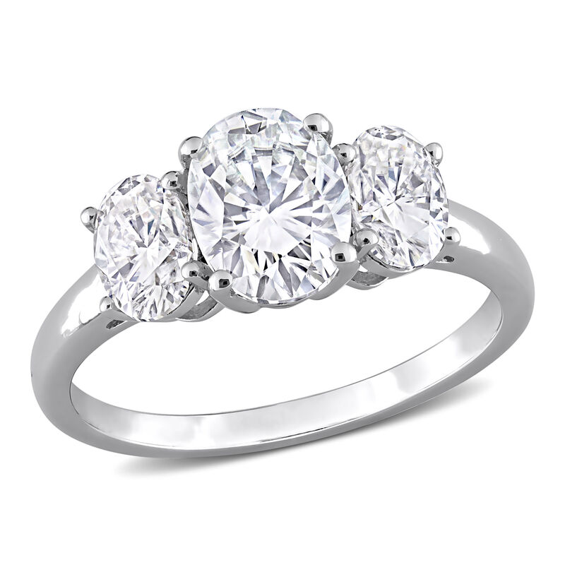 Oval 2 1/4ctw. Created Moissanite Three-Stone Engagement Ring in Sterling Silver image number null
