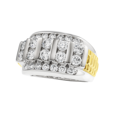 Men's Lab Grown 3ctw. Diamond Ring in 10k White & Yellow Gold