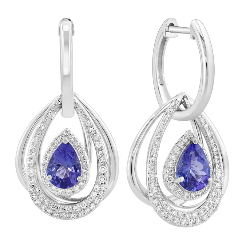 EFFY Pear-Shaped Tanzanite & Diamond Dangle Earrings in 14k White Gold image number null