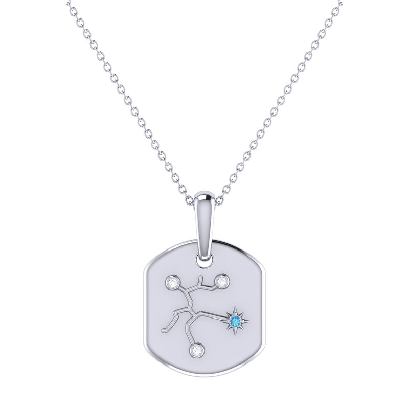 Diamond and Blue Topaz Sagittarius Constellation Zodiac Tag Necklace in Sterling Silver image number null