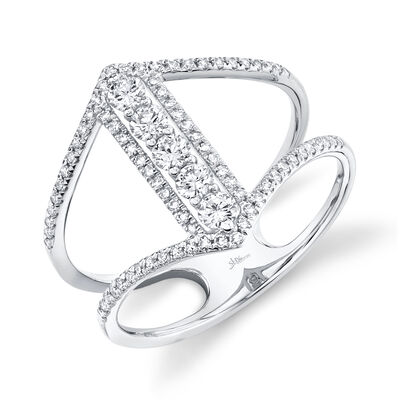 Shy Creation Open Bar Diamond Fashion Ring in 14k White Gold
