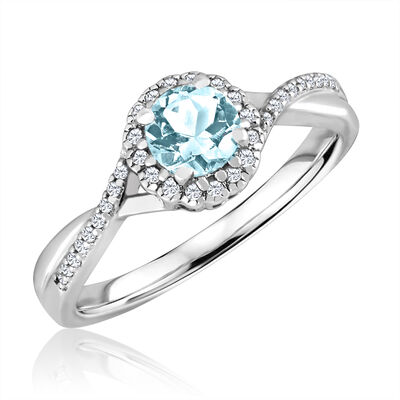 Round-Cut Aquamarine & Diamond Infinity Ring in Sterling Silver