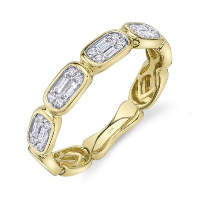 Diamond 1/4ctw. Horizontal Bezel Wedding Ring in 14k Yellow Gold