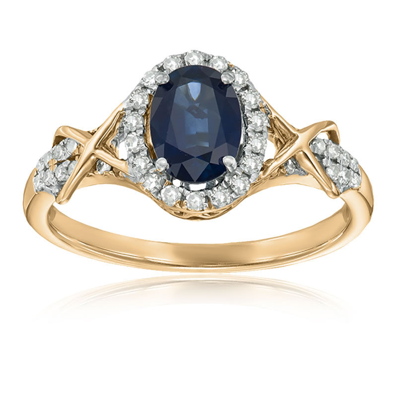 Sapphire & Diamond Halo Ring in 10k Yellow Gold image number null