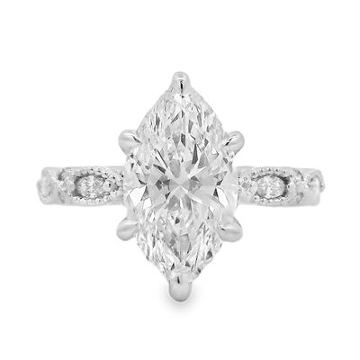 Marquise Lab Grown Diamond 3 1/4ctw. Milgrain Engagement Ring in 14k White Gold