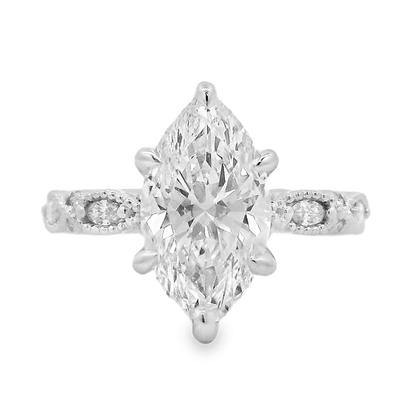 Marquise Lab Grown Diamond 3 1/4ctw. Milgrain Engagement Ring in 14k White Gold image number null