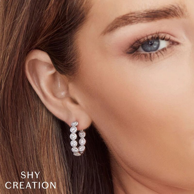 Shy Creation 2.33 ctw Diamond Halo Cluster Hoop Earrings in 14k White Gold SC55010136 image number null
