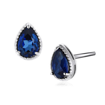 Pear Shaped Created Blue Sapphire Stud Earrings in Sterling Silver