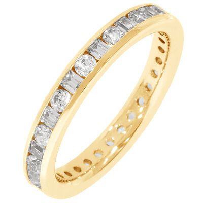 Round & Baguette Channel Set 1.5ctw. Eternity Band in 14K Yellow Gold (GH, SI)