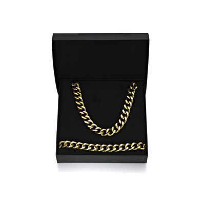 Men's 10mm Chunky Curb 24" Chain and 9" Bracelet Box Set in Gold Plated Stainless Steel