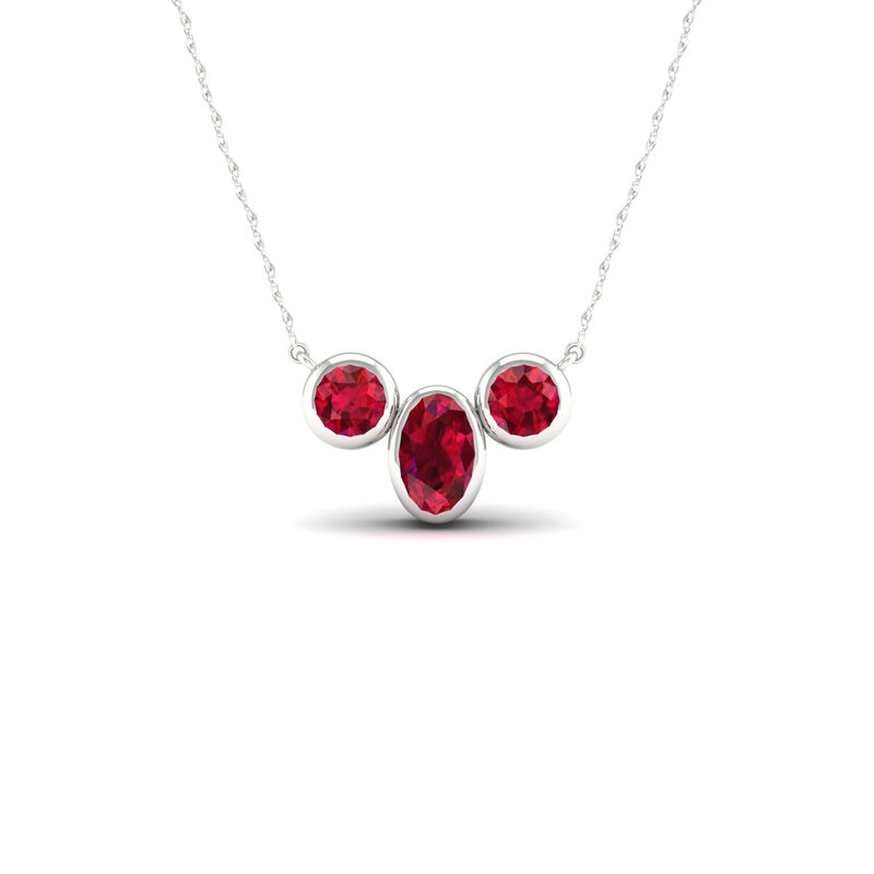 Oval & Round Bezel Ruby Necklace in 10k White Gold image number null