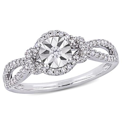 Diamond Crossover Engagement Ring 1/3ctw in Sterling Silver