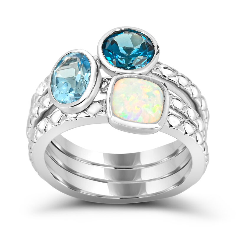 Opal & Blue Topaz 3 Row Stackable Ring in Sterling Silver image number null