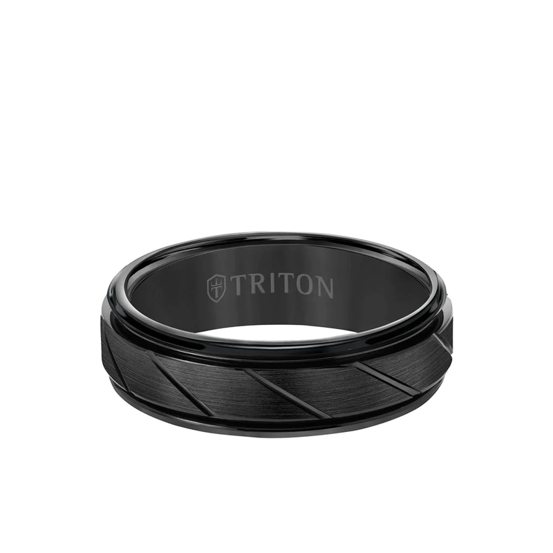 Triton Black Tungsten Diagonal Cut Wedding Band image number null
