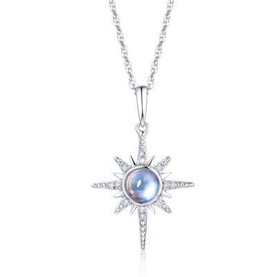 Moonstone & Diamond Star Pendant in Sterling Silver