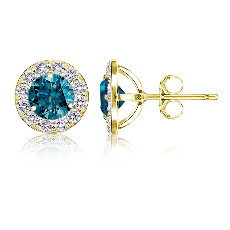 Blue & White Diamond 1½ct. Halo Stud Earrings in 14k Yellow Gold image number null