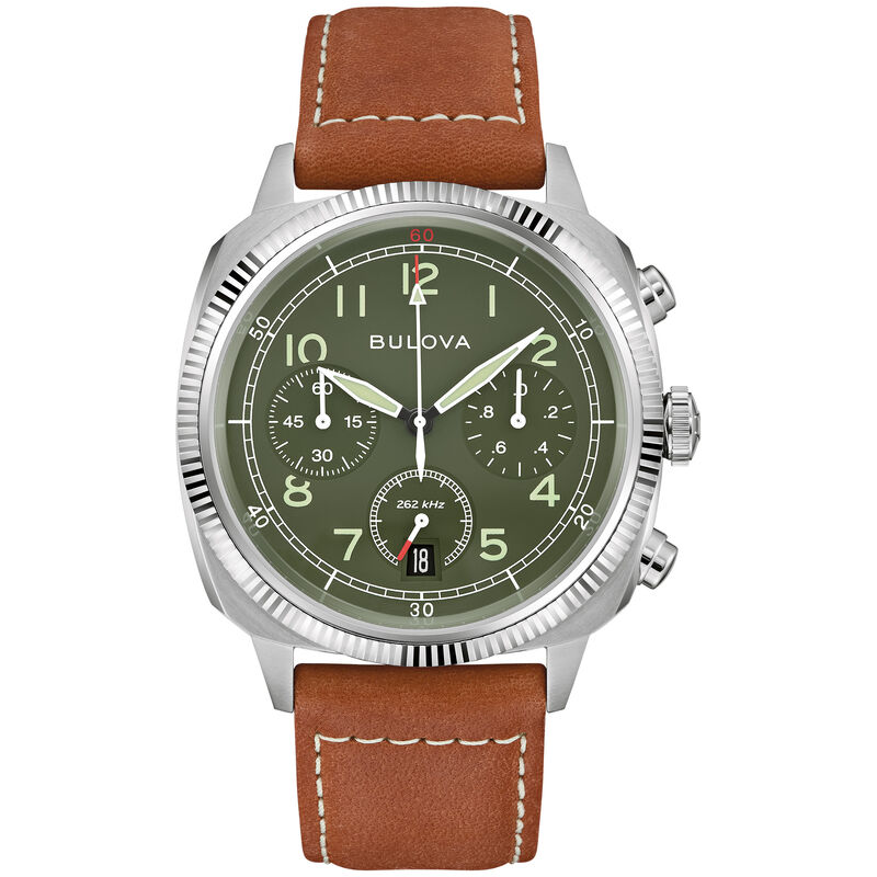 Bulova Military Chronograph Green Dial Stainless Steel Watch 96B482 image number null