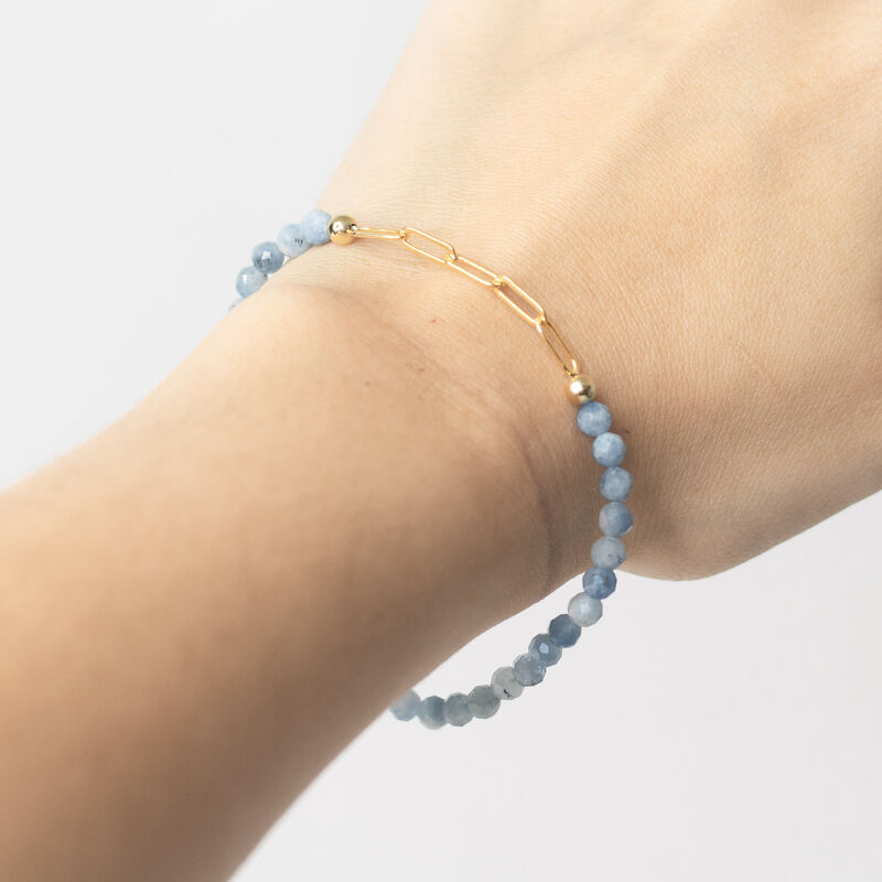 Faceted Aqua Beads With Gold Filled Paperclip Bracelet image number null