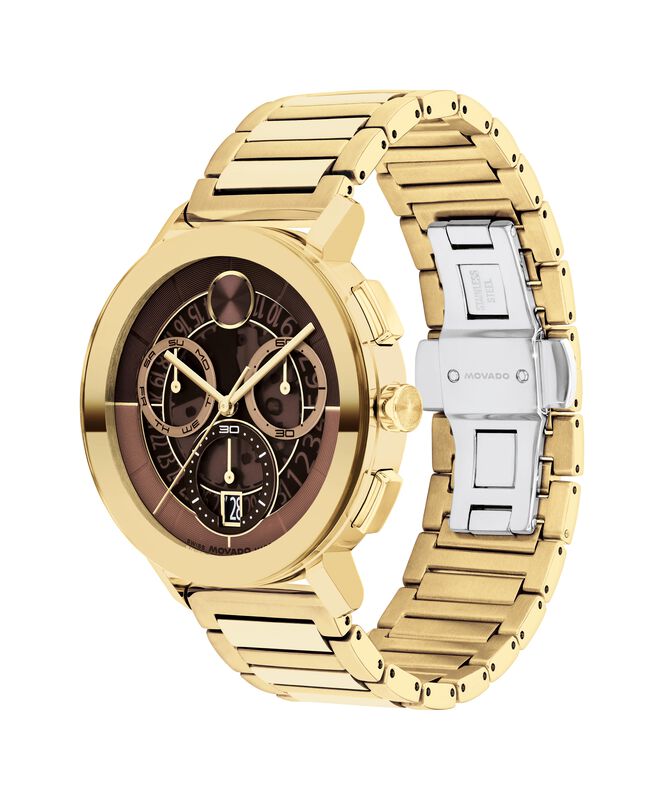 Movado Men's BOLD Evolution 2.0 Chronograph Brown Skeleton Yellow IP 42mm Watch 3601265 image number null