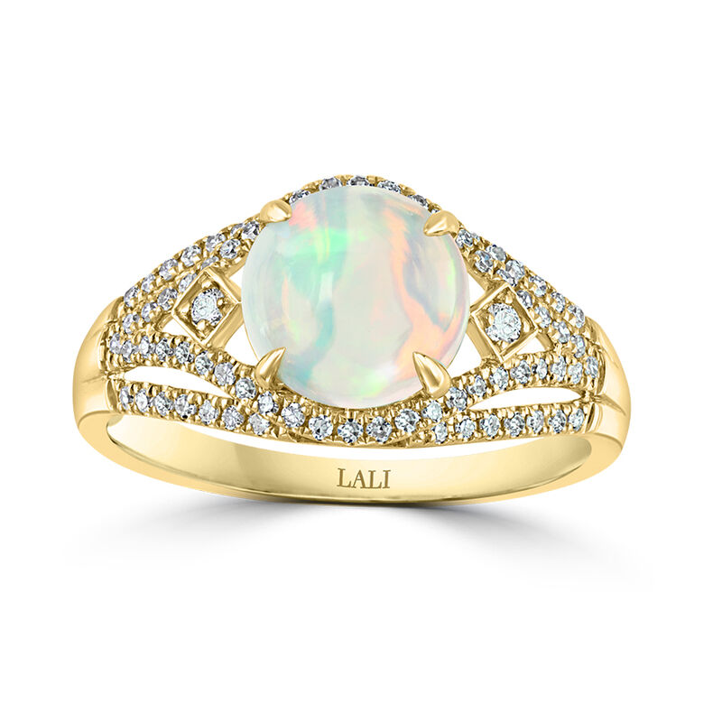 Round-Cut Opal & Diamond Ring in 14k Yellow Gold image number null