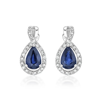 Pear Sapphire & Diamond Drop Earrings in 10k White Gold