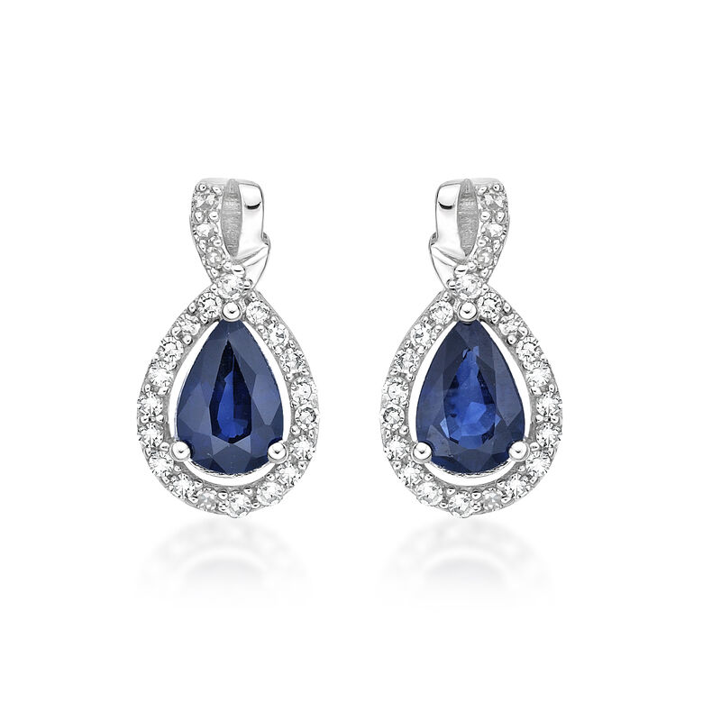Pear Sapphire & Diamond Drop Earrings in 10k White Gold image number null