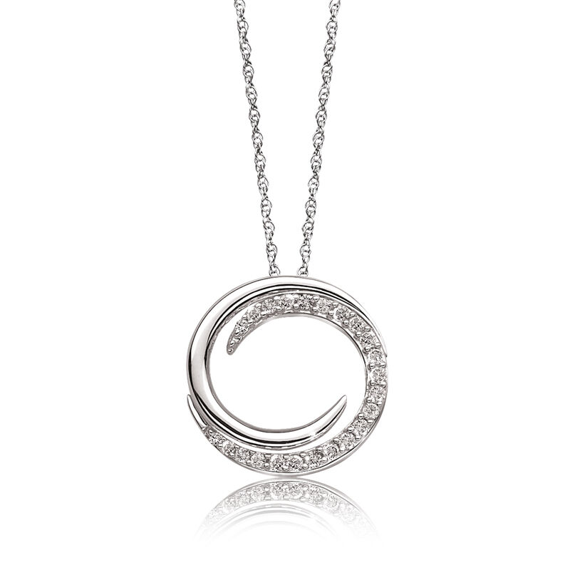 Diamond Bypass Circle Pendant in 10k White Gold image number null