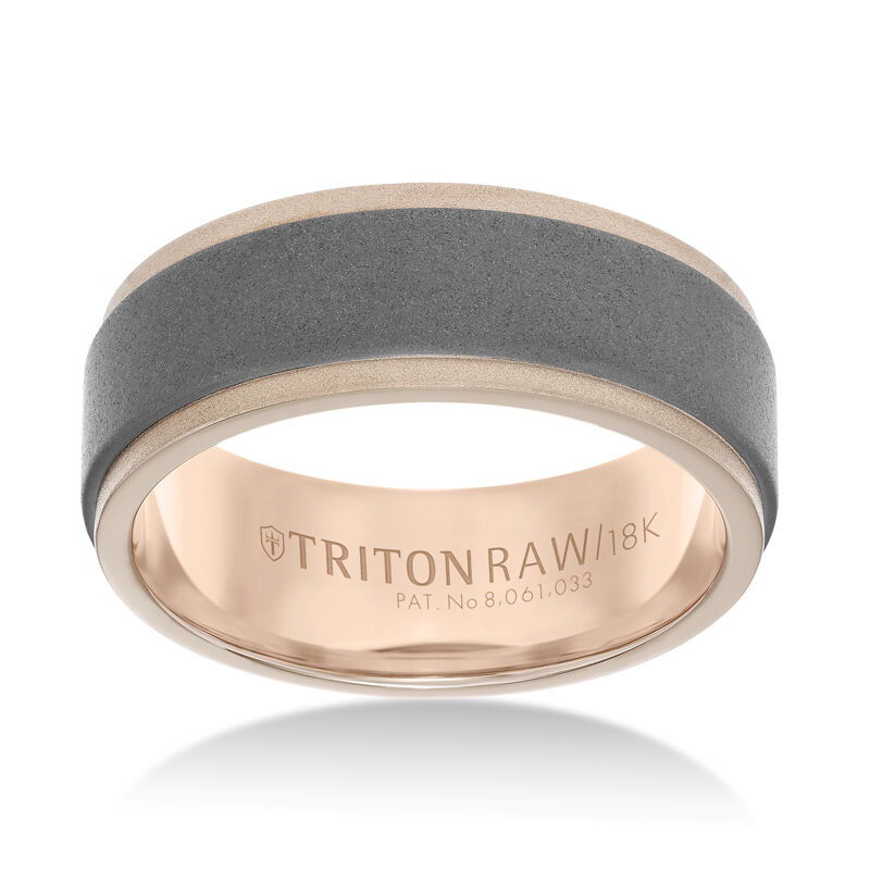 TritonRAW Tungsten Flat Matte Men's Band with High Polished 18KR Edges and Interior Detail image number null