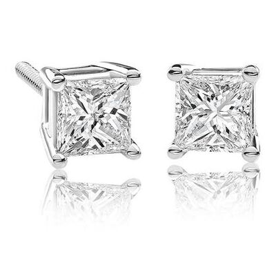 Princess-Cut 3/4ctw. Diamond Solitaire Earrings in 14k White Gold