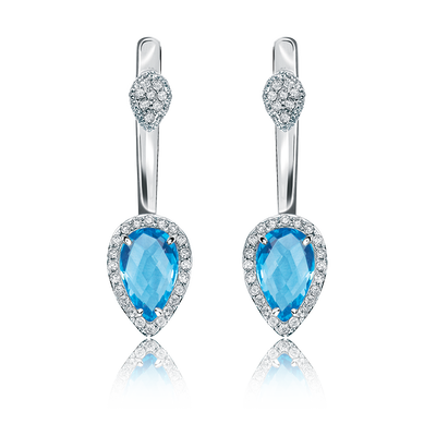 Blue Topaz & Diamond Drop Earrings in White Gold
